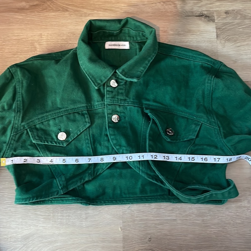 Maniere De Voir Set: Green Cropped Jacket US 6 & Boyfriend Cut Out Jeans US 6 - Picture 12 of 16